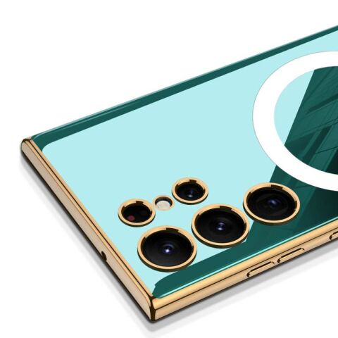 Galaxy S23 Ultra Kılıf Wireless Şarj Özellikli Kenarları Elektroplating Kaplama Aynalı Patinda Kent Kapak