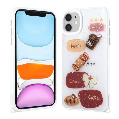 Apple iPhone 11 Kılıf Parlayan Simli Kabartma Figürlü Patinda Cevze Kapak
