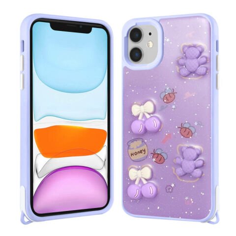 Apple iPhone 11 Kılıf Parlayan Simli Kabartma Figürlü Patinda Cevze Kapak