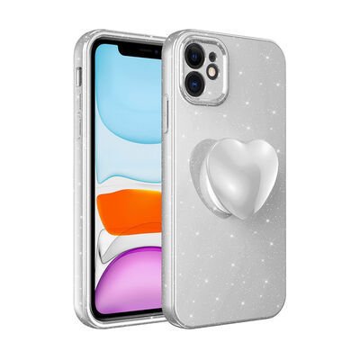 Apple iPhone 11 Kılıf Kamera Korumalı Simli Pop Soketli Lüks Patinda Koton Soketli Kapak