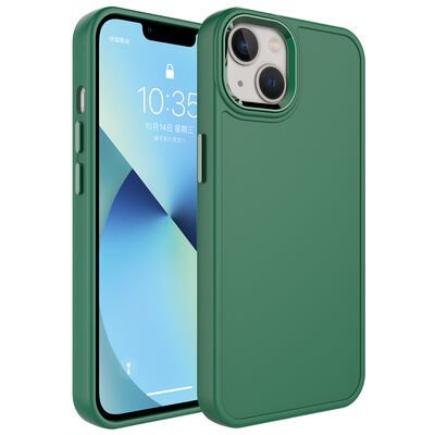 Apple iPhone 13 Kılıf Metal Çerçeve ve Buton Tasarımlı Sert Patinda Botox Kapak
