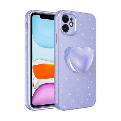 Apple iPhone 11 Kılıf Kamera Korumalı Simli Pop Soketli Lüks Patinda Koton Soketli Kapak