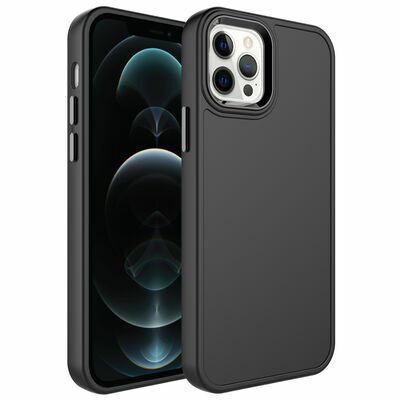 Apple iPhone 12 Pro Max Kılıf Metal Çerçeve ve Buton Tasarımlı Sert Patinda Botox Kapak