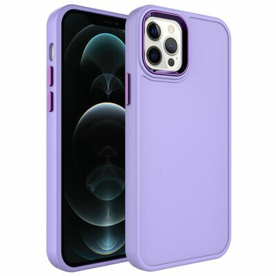 Apple iPhone 12 Pro Max Kılıf Metal Çerçeve ve Buton Tasarımlı Sert Patinda Botox Kapak