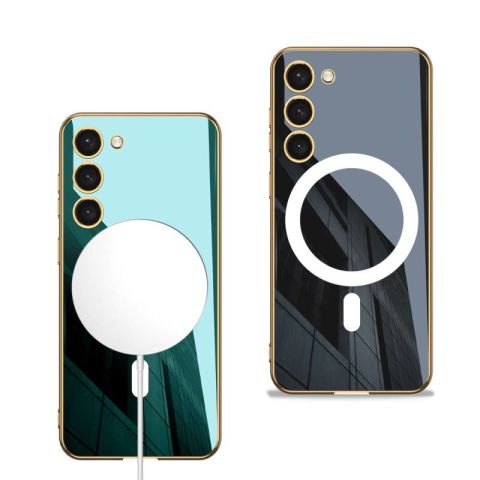Galaxy S23 Plus Kılıf Wireless Şarj Özellikli Kenarları Elektroplating Kaplama Aynalı Patinda Kent Kapak