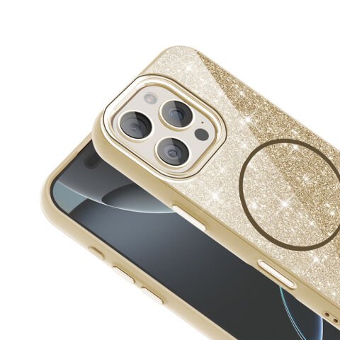 Apple iPhone 16 Pro Max Kılıf Magsafe Şarj Özellikli Parlayan Simli Patinda Okso Kapak
