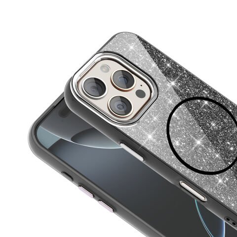 Apple iPhone 16 Pro Max Kılıf Magsafe Şarj Özellikli Parlayan Simli Patinda Okso Kapak