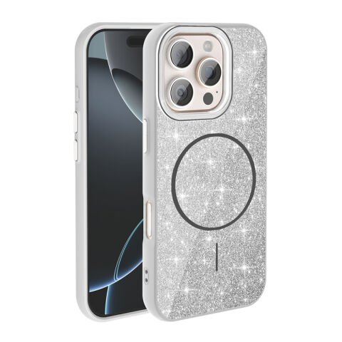 Apple iPhone 16 Pro Max Kılıf Magsafe Şarj Özellikli Parlayan Simli Patinda Okso Kapak
