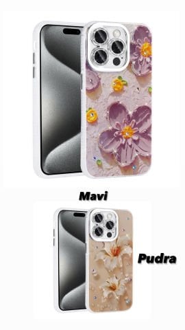 Apple iPhone  Çiçek Desenli Parlak Taşlı Sert Silikon  Garden Kılıf