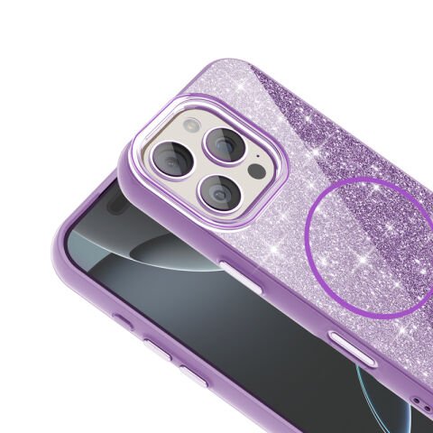 Apple iPhone 16 Pro Kılıf Magsafe Şarj Özellikli Parlayan Simli Patinda Okso Kapak