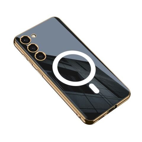 Galaxy S23 Kılıf Wireless Şarj Özellikli Kenarları Elektroplating Kaplama Aynalı Patinda Kent Kapak