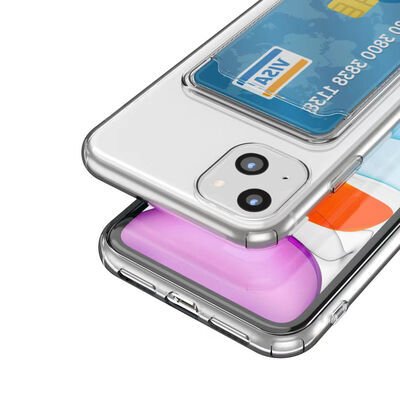 Apple iPhone 14 Kılıf Kartlıklı Şeffaf Patinda Setra Clear Silikon Kapak