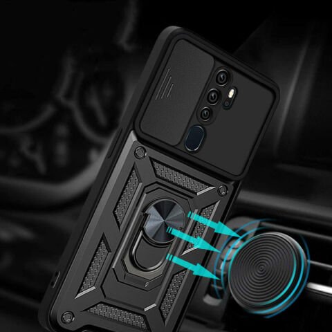 Oppo A5 2020 Kılıf Magnetik Standlı Kamera Korumalı Patinda Sürgülü Vega Kapak