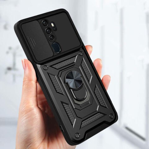 Oppo A5 2020 Kılıf Magnetik Standlı Kamera Korumalı Patinda Sürgülü Vega Kapak