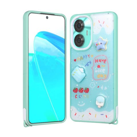 Realme C55 Kılıf Parlayan Simli Kabartma Figürlü Patinda Cevze Kapak