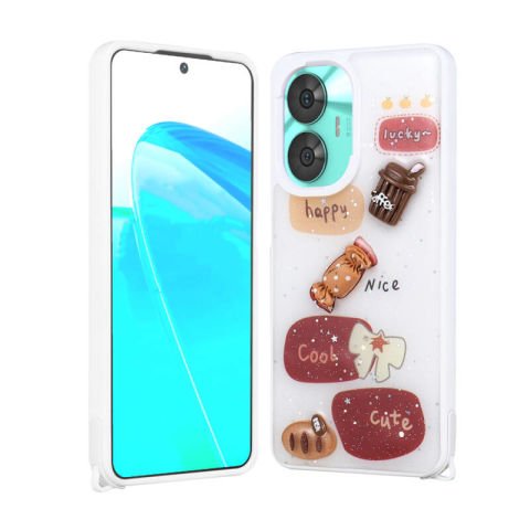 Realme C55 Kılıf Parlayan Simli Kabartma Figürlü Patinda Cevze Kapak