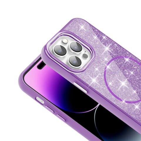 Apple iPhone 14 Pro Max Kılıf Magsafe Şarj Özellikli Parlayan Simli Patinda Okso Kapak