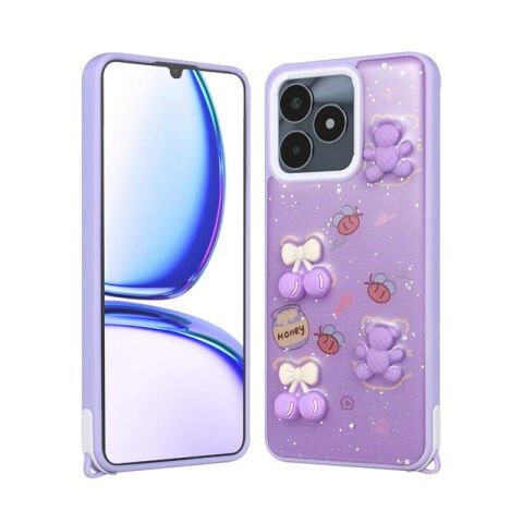 Realme C53 Kılıf Parlayan Simli Kabartma Figürlü Patinda Cevze Kapak