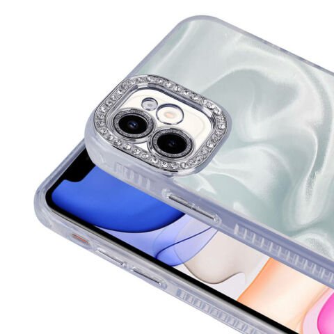 Apple iPhone 12 Kılıf Airbagli Parlak Taş Detay Tasarımlı Patinda Esila Kapak