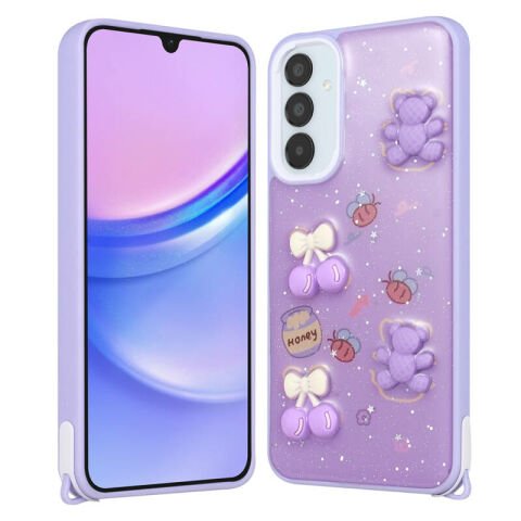 Galaxy A15 Kılıf Parlayan Simli Kabartma Figürlü Patinda Cevze Kapak