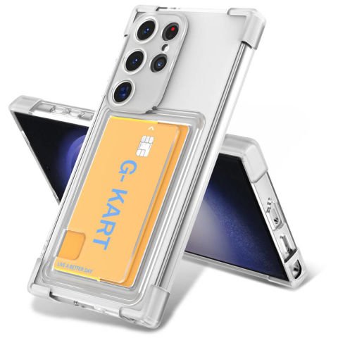 Galaxy S24 Ultra Kılıf Airbag Tasarımlı Şeffaf Kartlıklı Patinda G-Kart Kapak