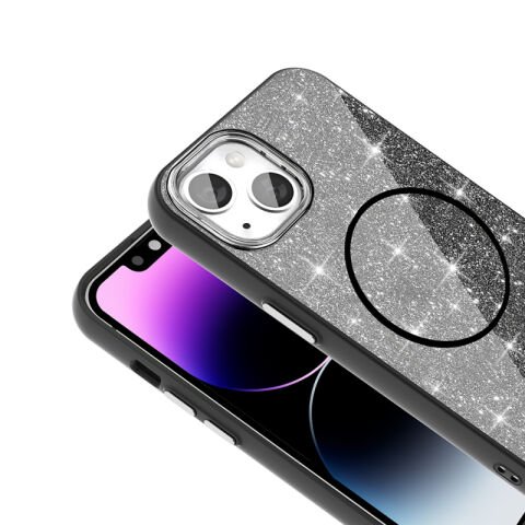 Apple iPhone 13 Kılıf Magsafe Şarj Özellikli Parlayan Simli Patinda Okso Kapak