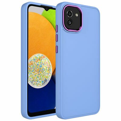 Galaxy A03 Kılıf Metal Çerçeve ve Buton Tasarımlı Silikon Patinda Luna Kapak