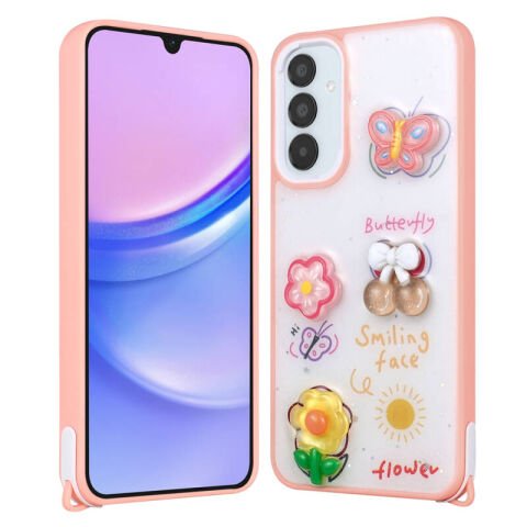 Galaxy A35 Kılıf Parlayan Simli Kabartma Figürlü Patinda Cevze Kapak