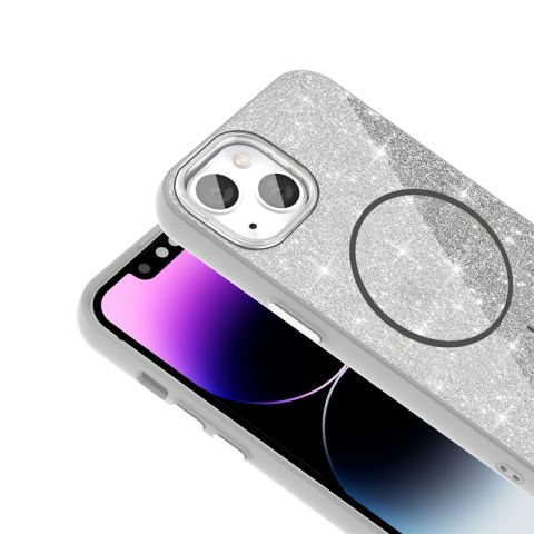 Apple iPhone 11 Kılıf Magsafe Şarj Özellikli Parlayan Simli Patinda Okso Kapak