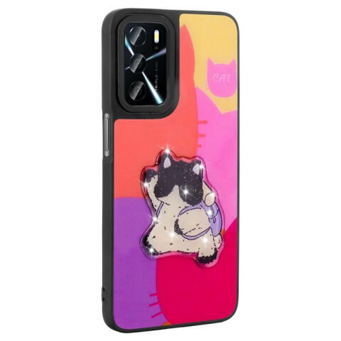 Oppo A55 4G Kılıf Parlayan Kabartmalı İkonik Figürlü Patinda Amas Silikon Kapak