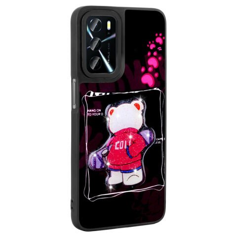 Oppo A55 4G Kılıf Parlayan Kabartmalı İkonik Figürlü Patinda Amas Silikon Kapak