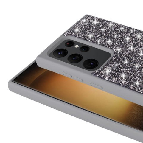 Galaxy S24 Ultra Kılıf Parlak Taşlı Tasarım Patinda Pırlanta Kapak