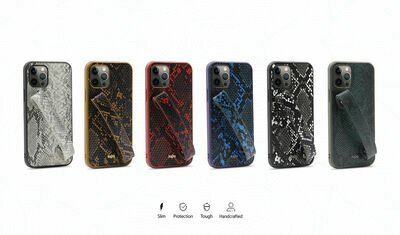 Apple iPhone 12 Pro Kılıf Kajsa Glamorous Serisi Snake Handstrap Kapak
