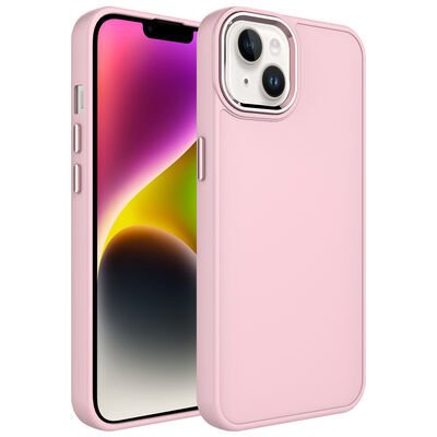 Apple iPhone 14 Kılıf Metal Çerçeve ve Buton Tasarımlı Silikon Patinda Luna Kapak