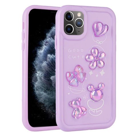 Apple iPhone 11 Pro Max Kılıf Kabartma Figürlü Parlak Patinda Toys Silikon Kapak