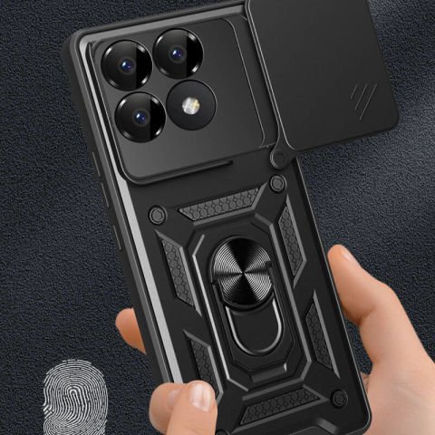 Xiaomi Poco F6 Pro Kılıf Magnetik Standlı Kamera Korumalı Patinda Sürgülü Vega Kapak