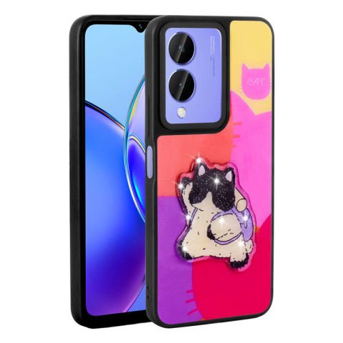 Vivo Y17S Kılıf Parlayan Kabartmalı İkonik Figürlü Patinda Amas Silikon Kapak