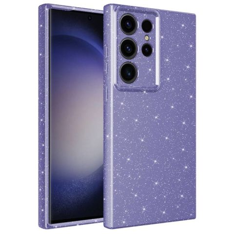 Galaxy S23 Ultra Kılıf Kamera Korumalı Simli Lüks Patinda Koton Kapak