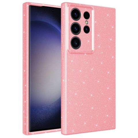 Galaxy S23 Ultra Kılıf Kamera Korumalı Simli Lüks Patinda Koton Kapak