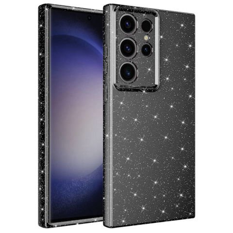 Galaxy S23 Ultra Kılıf Kamera Korumalı Simli Lüks Patinda Koton Kapak