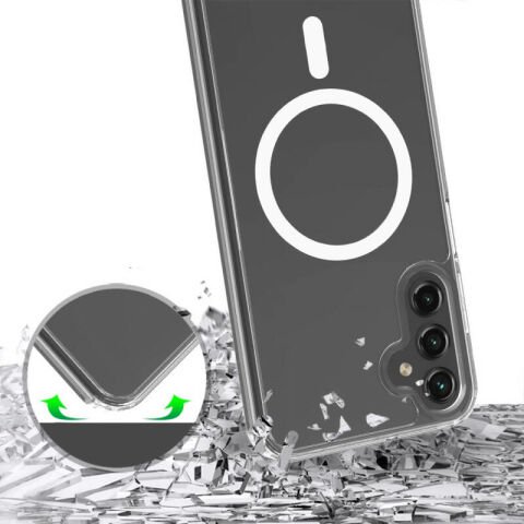 Galaxy S23 FE Kılıf Magsafe Şarj Özellikli Şeffaf Sert PC Patinda Embos Kapak