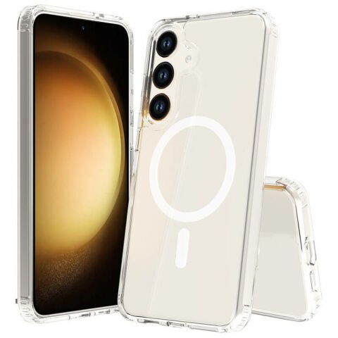 Galaxy S23 FE Kılıf Magsafe Şarj Özellikli Şeffaf Sert PC Patinda Embos Kapak