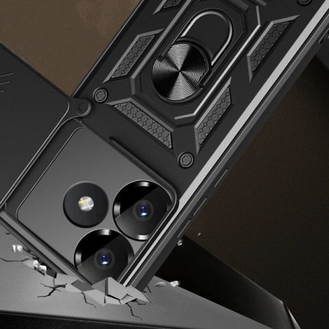 Xiaomi Poco F6 Kılıf Magnetik Standlı Kamera Korumalı Patinda Sürgülü Vega Kapak