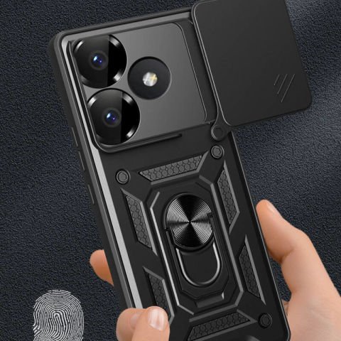 Xiaomi Poco F6 Kılıf Magnetik Standlı Kamera Korumalı Patinda Sürgülü Vega Kapak