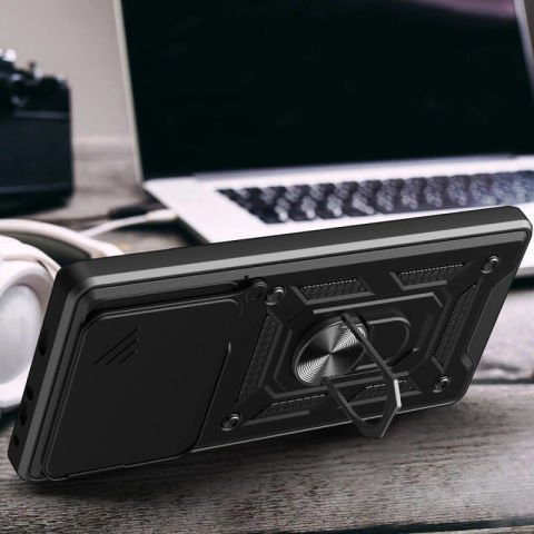 Xiaomi Poco F6 Kılıf Magnetik Standlı Kamera Korumalı Patinda Sürgülü Vega Kapak