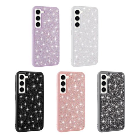 Galaxy S23 Kılıf Parlak Taşlı Tasarım Patinda Pırlanta Kapak