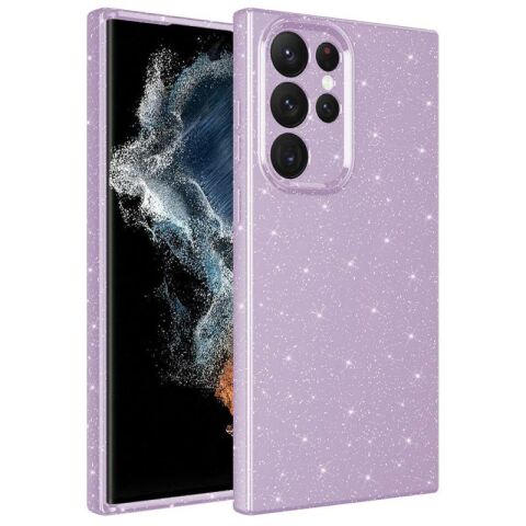 Galaxy S22 Ultra Kılıf Kamera Korumalı Simli Lüks Patinda Koton Kapak