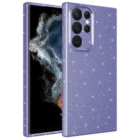 Galaxy S22 Ultra Kılıf Kamera Korumalı Simli Lüks Patinda Koton Kapak