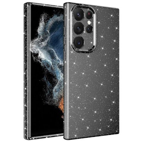 Galaxy S22 Ultra Kılıf Kamera Korumalı Simli Lüks Patinda Koton Kapak