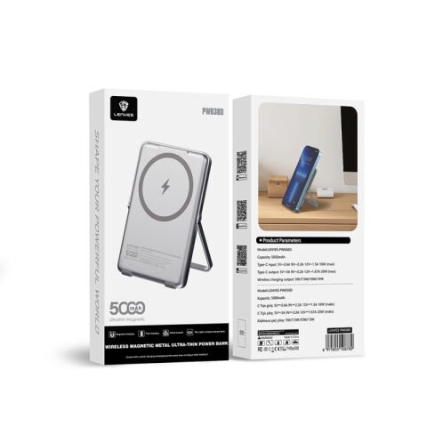 Lenyes PW038D 20W Ultra İnce Standlı Wireless Powerbank 15W 5000mAh